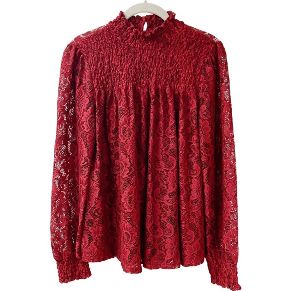 Regencycore Romance Cable & Gauge Red Lace Blouse Whimsigoth Fairy Womens Medium